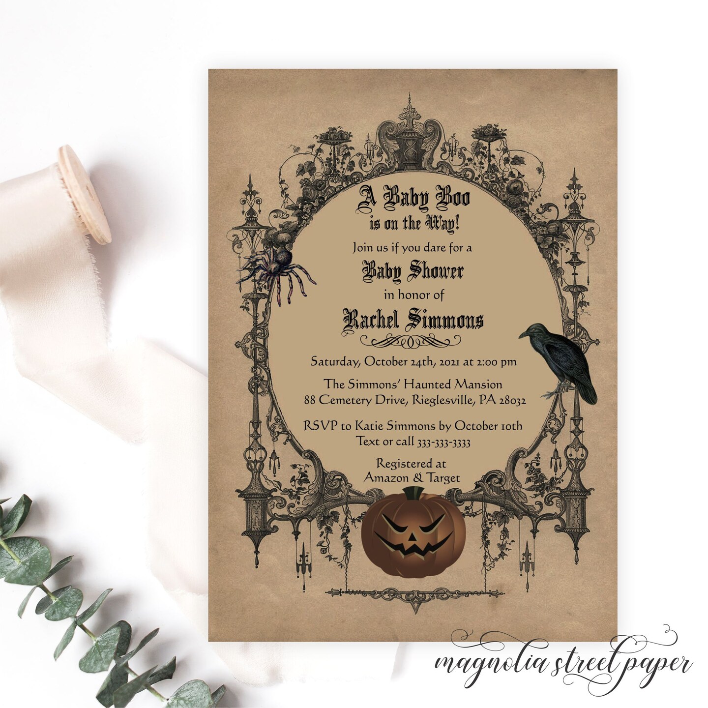 Halloween Gothic Baby Shower Invitation, Spooky Haunted Goth Gender ...