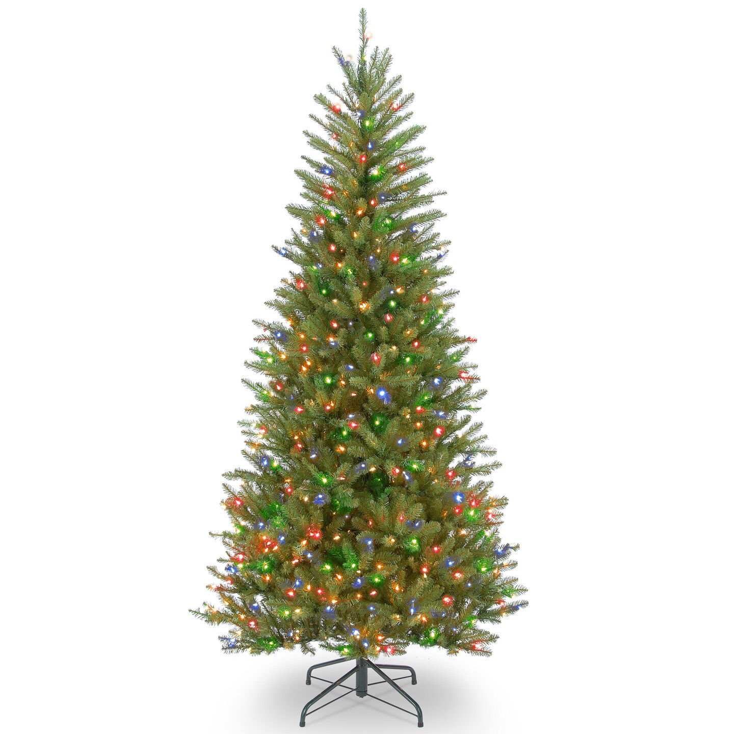 National Tree Company Pre-Lit Artificial Slim Christmas Tree, Green, Dunhill Fir, Multicolor Lights, Includes Stand, 6.5 Feet