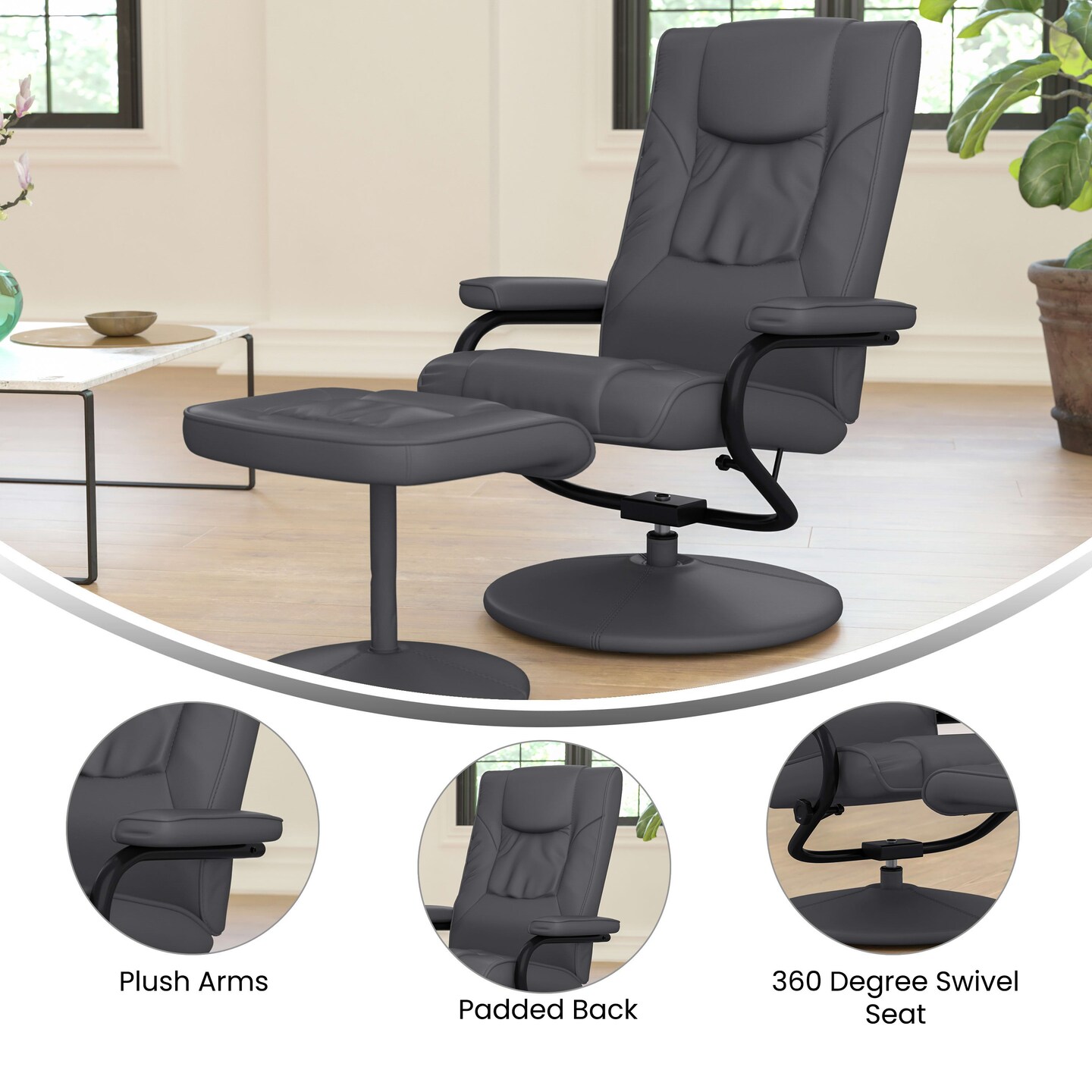 Emma and Oliver Contemporary Multi-Position Recliner &#x26; Ottoman w/ Wrapped Base