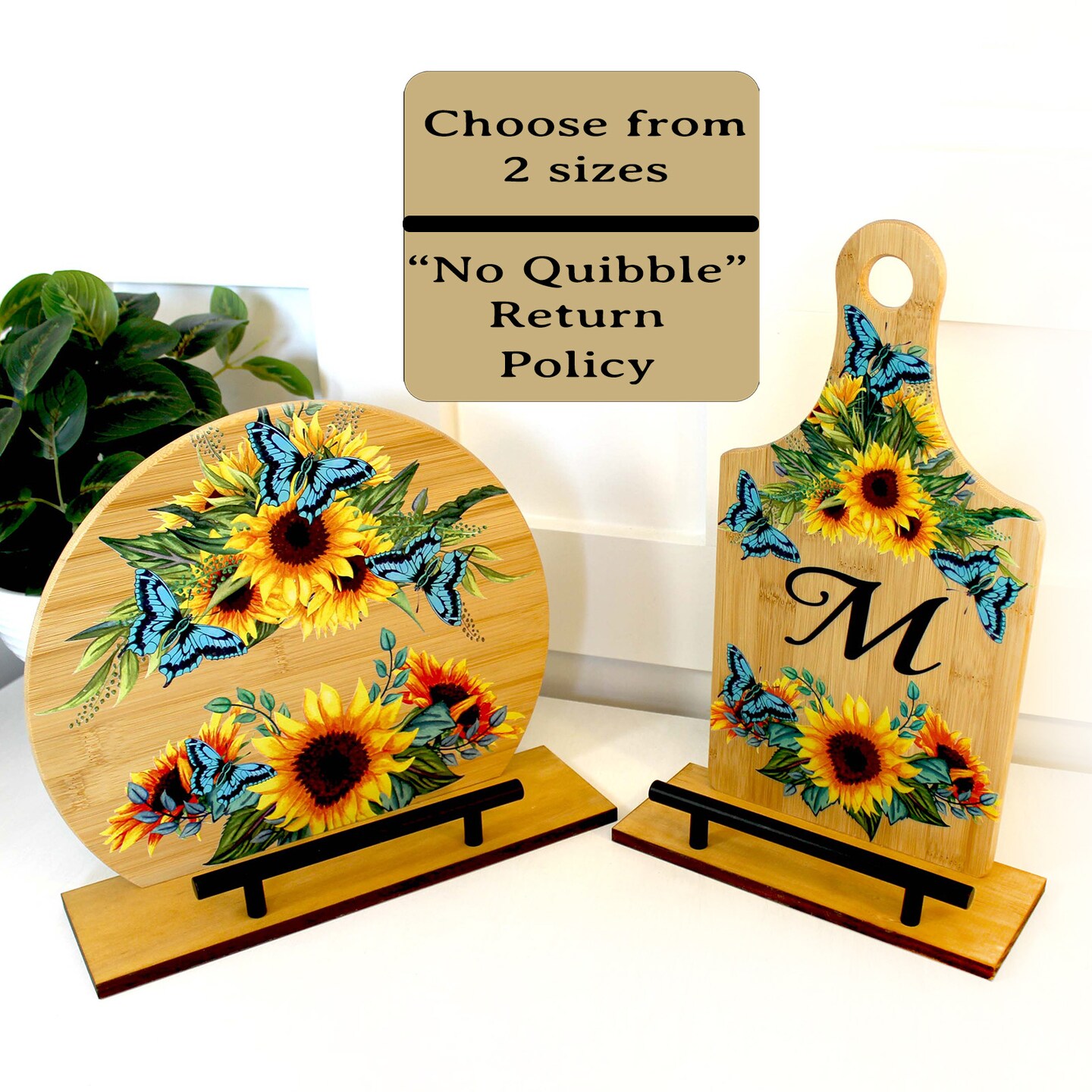 Custom Bamboo Cheese Board with Sunflower Design - easel included