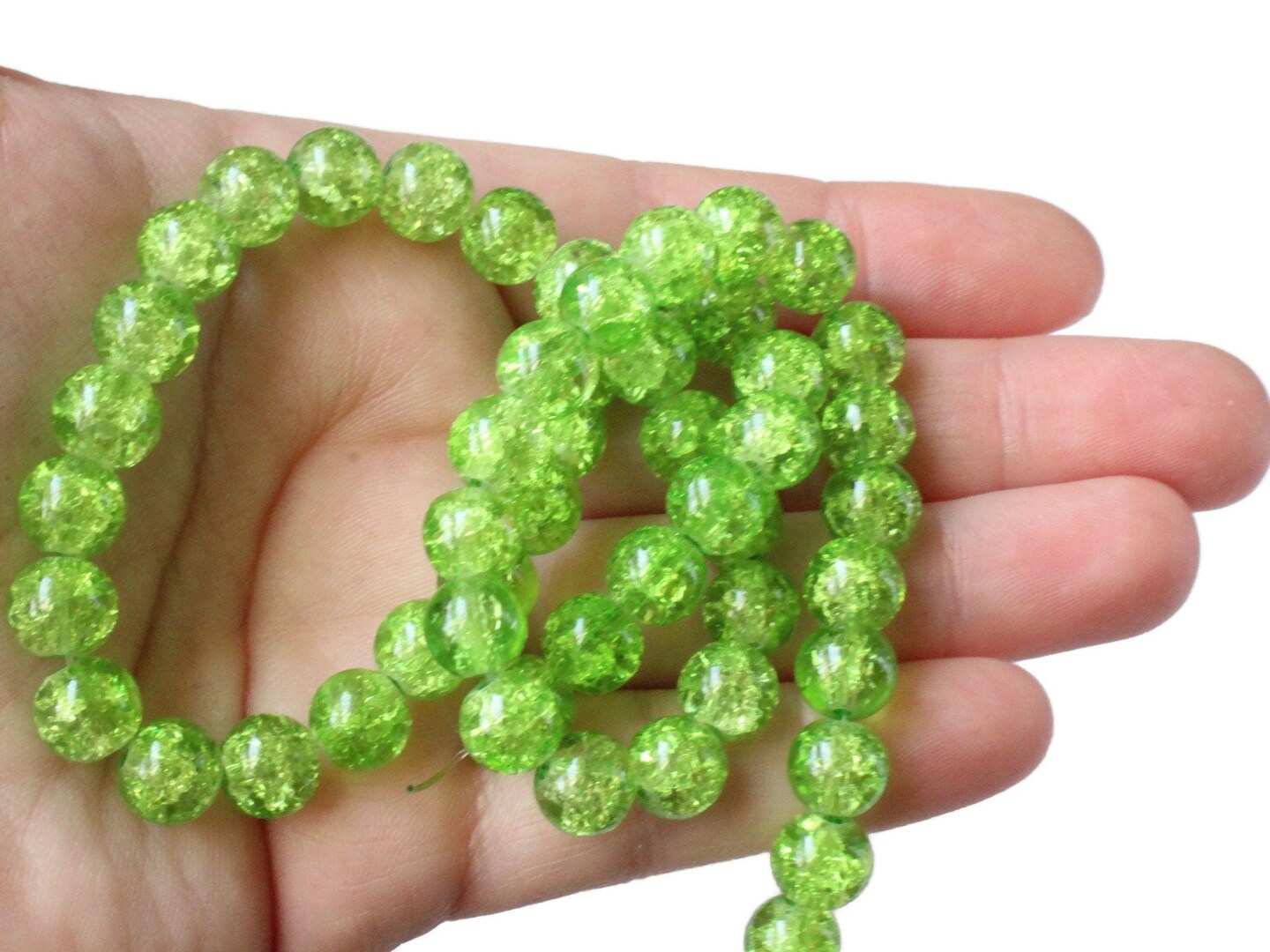 Light Green Crackle Glass 8mm Round Beads
