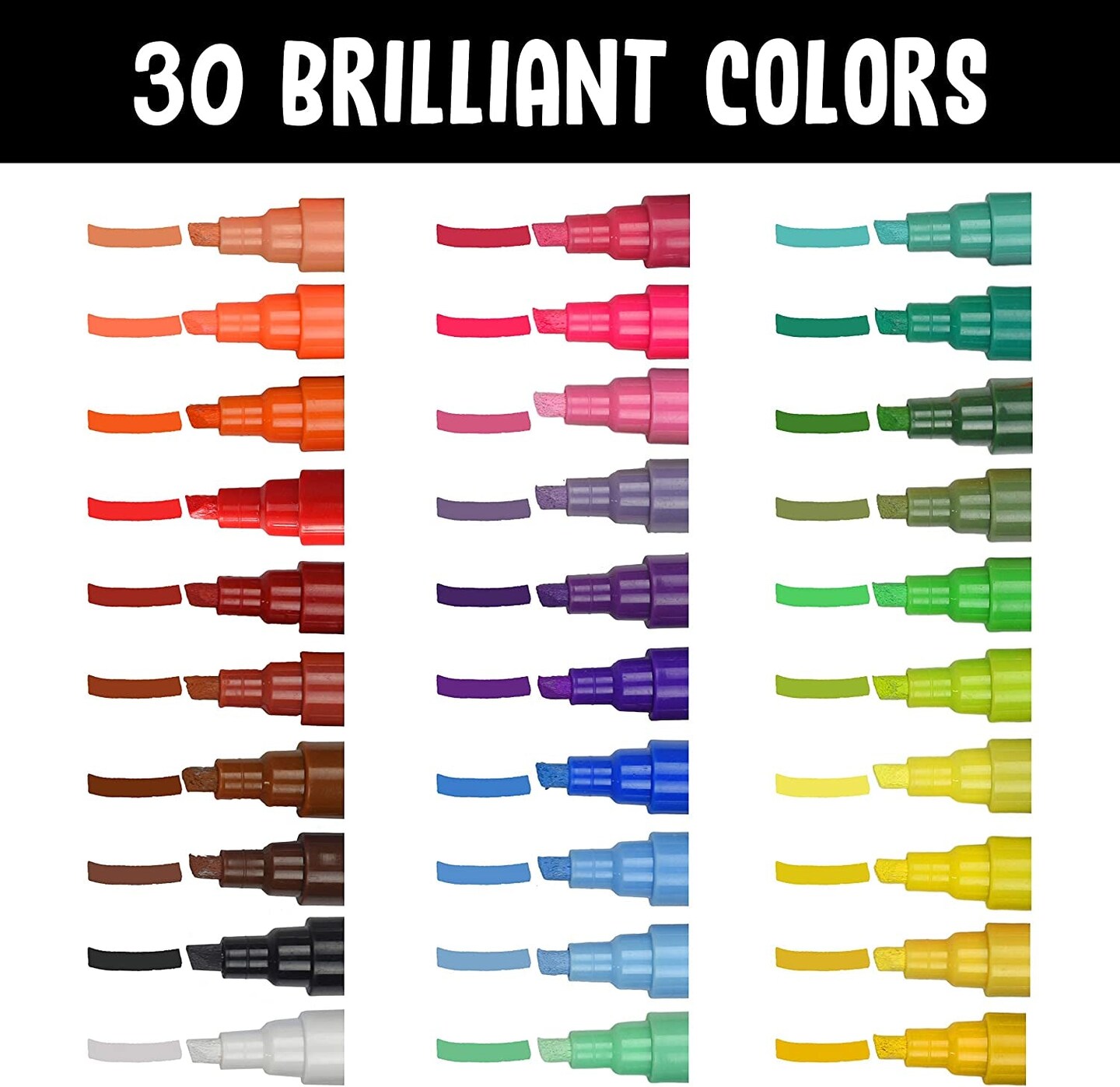 Liquid Chalk Markers 30 Colors Bright Colors, Painting and Drawing for Kids and Adults, Window and Board Art for Bistros, Bars - Reversible Tip (Chalk Marker)