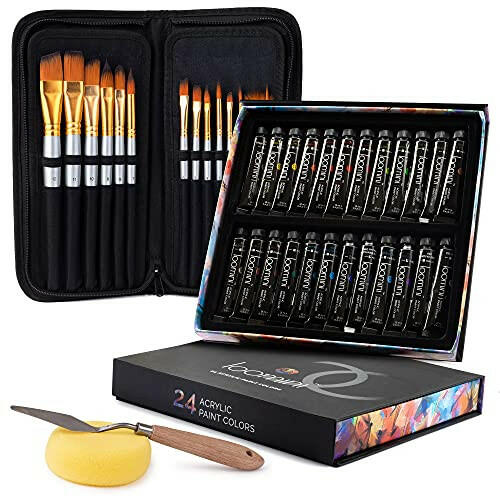 Incraftables Acrylic Paint Set for Adults & Kids. 24 Colors Acrylic Paints  for Canvas Painting with 12 Brushes, Sponge, Pallet & Craft Knife Non-Toxic  Art Paint