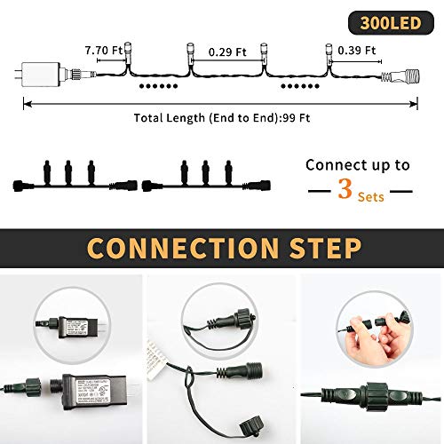 105ft 300 LED Christmas String Lights, End-to-End Plug 8 Modes Christmas Lights - UL Certified - Outdoor Indoor Fairy Lights Christmas Tree, Patio, Garden, Party, Wedding, Holiday (Multicolor)