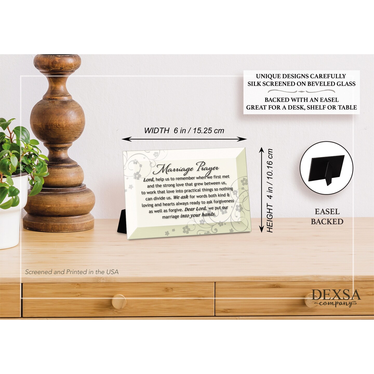 Dexsa Marriage Prayer Beveled Glass Plaque with Easel