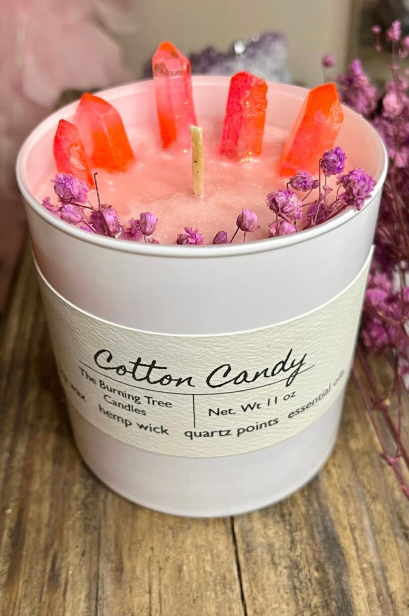 Cotton Candy Crystal Candle, Botanical Candle, Handmade in small batches,  Soy Candle