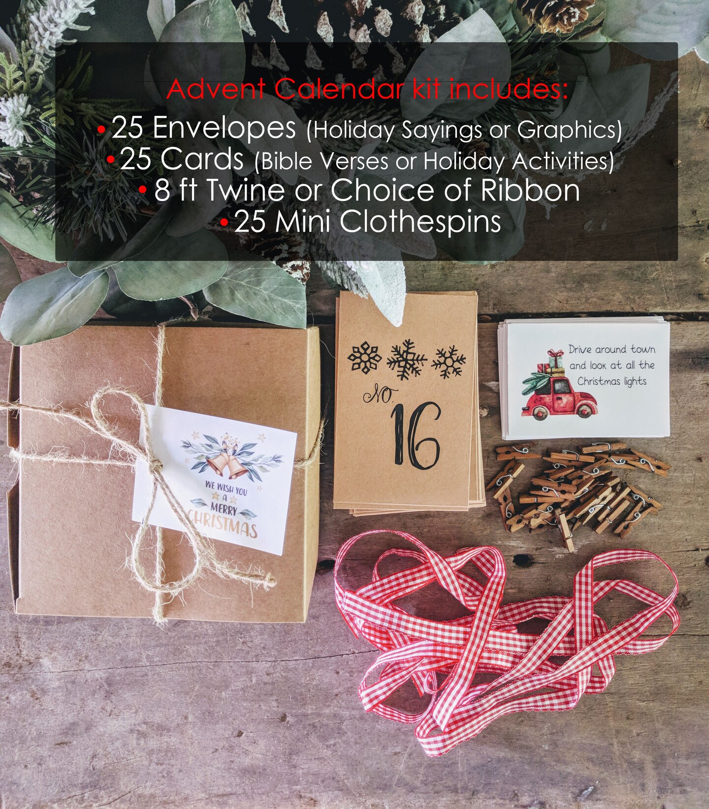 Christmas Advent Calendar Kit with Bible Verse or Holiday Activity Cards,  Rustic Kids Countdown Set, Ribbon and Clothespins Included | MakerPlace by  Michaels