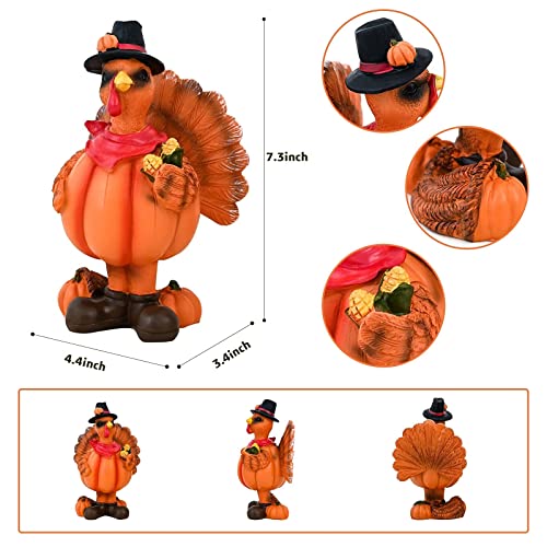 Standing Turkey Couple Thanksgiving Decorations, 2 Pack Resin Turkeys Give Thanks Autumn Fall Tabletop Decor Figurine Decorative Centerpieces Harvest Home Ornament