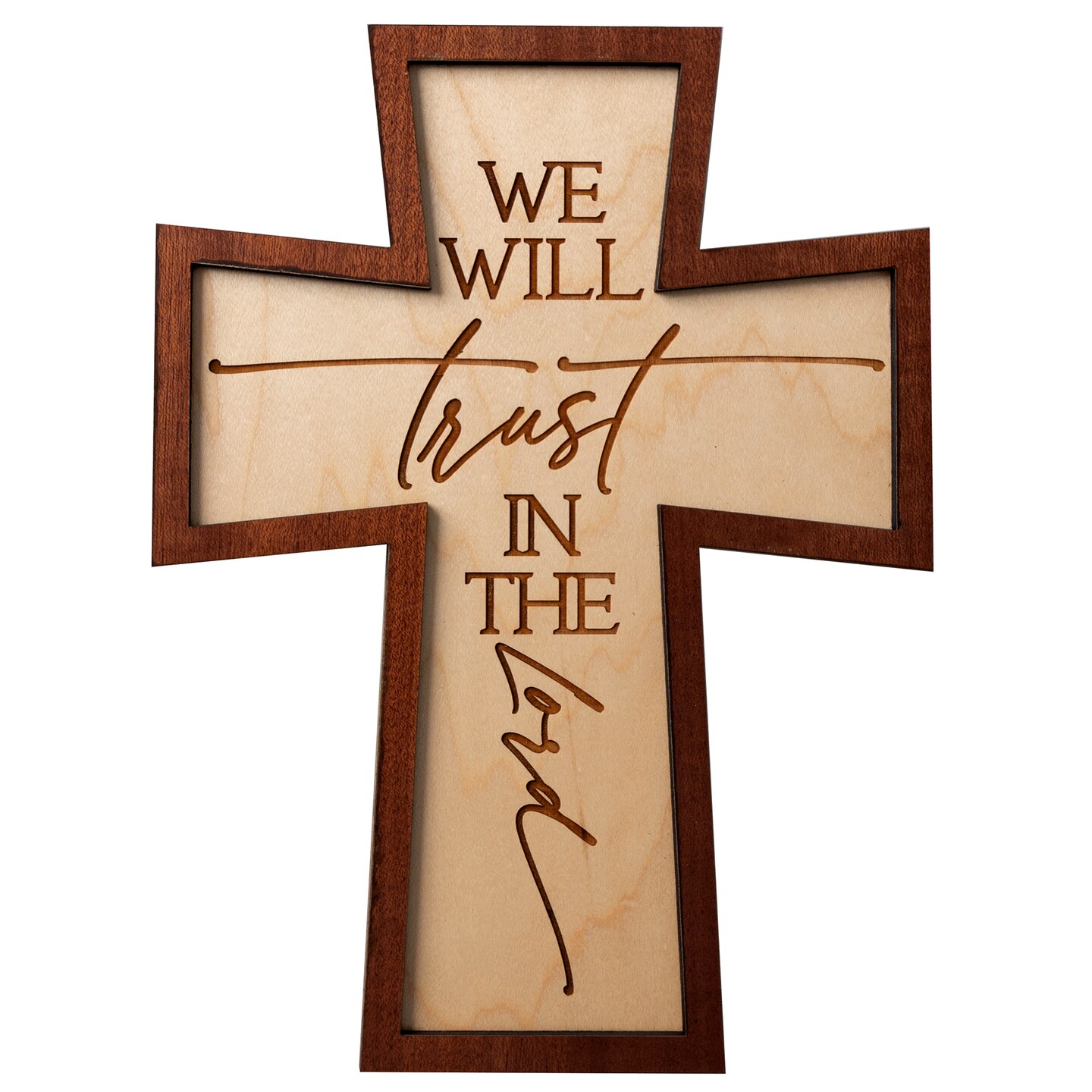 Dexsa We Will Trust Inspirational Laser-Cut Wood Cross Plaque 7.5 inches x 10 inches