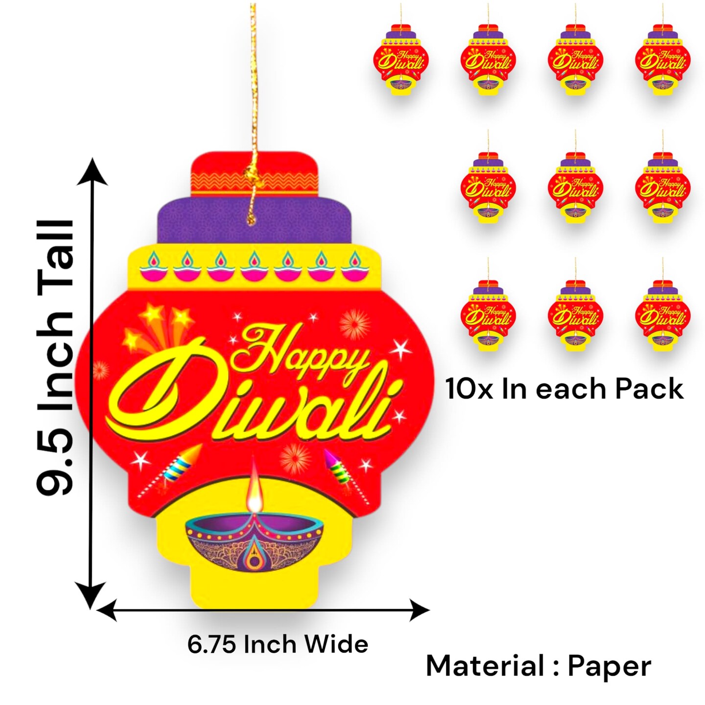 10ct Paper Happy Diwali Hanging , Diwali Decoration, Diwali Decor, Diwali Decorations, Diwali Party, Deepawali Hanging, Diwali Garland