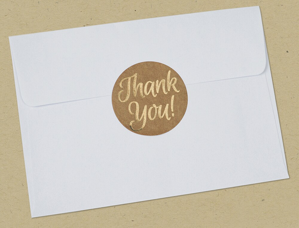 Great Papers! Seals, Self-Adhesive, Gold Foil Thank You on Kraft, 1.57&#x22; Diameter, 250 Seals/Roll