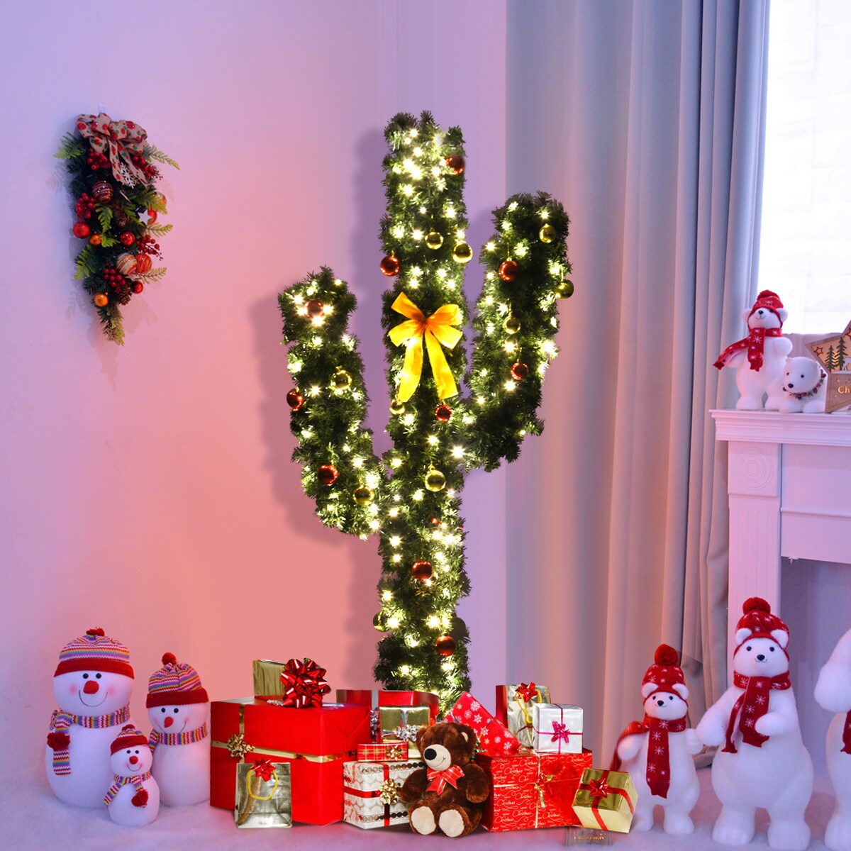 Artificial Cactus Christmas Tree with LED Lights Perfect for Holiday Season Decoration