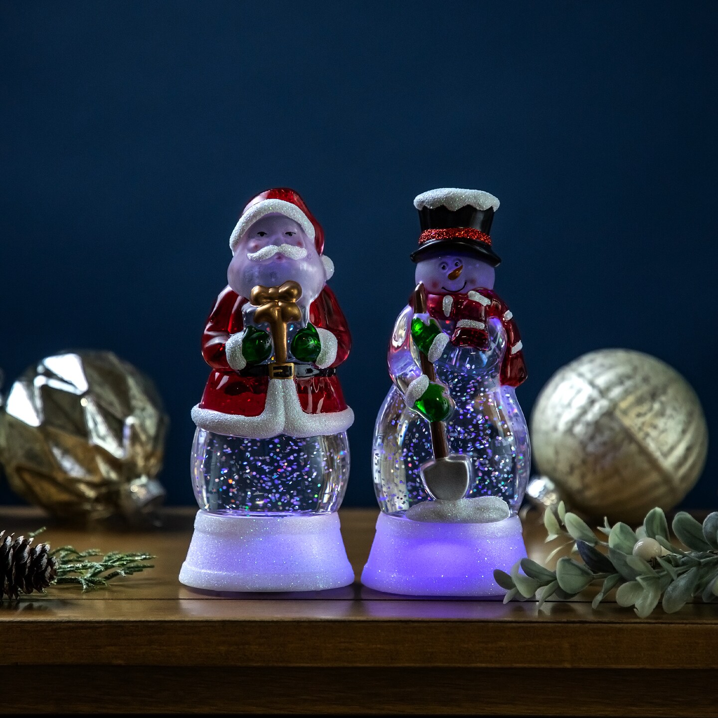 Northlight LED Lighted Color Changing Santa and Snowman  Acrylic Christmas Snow Globes - 6.25&#x22; - Set of 2