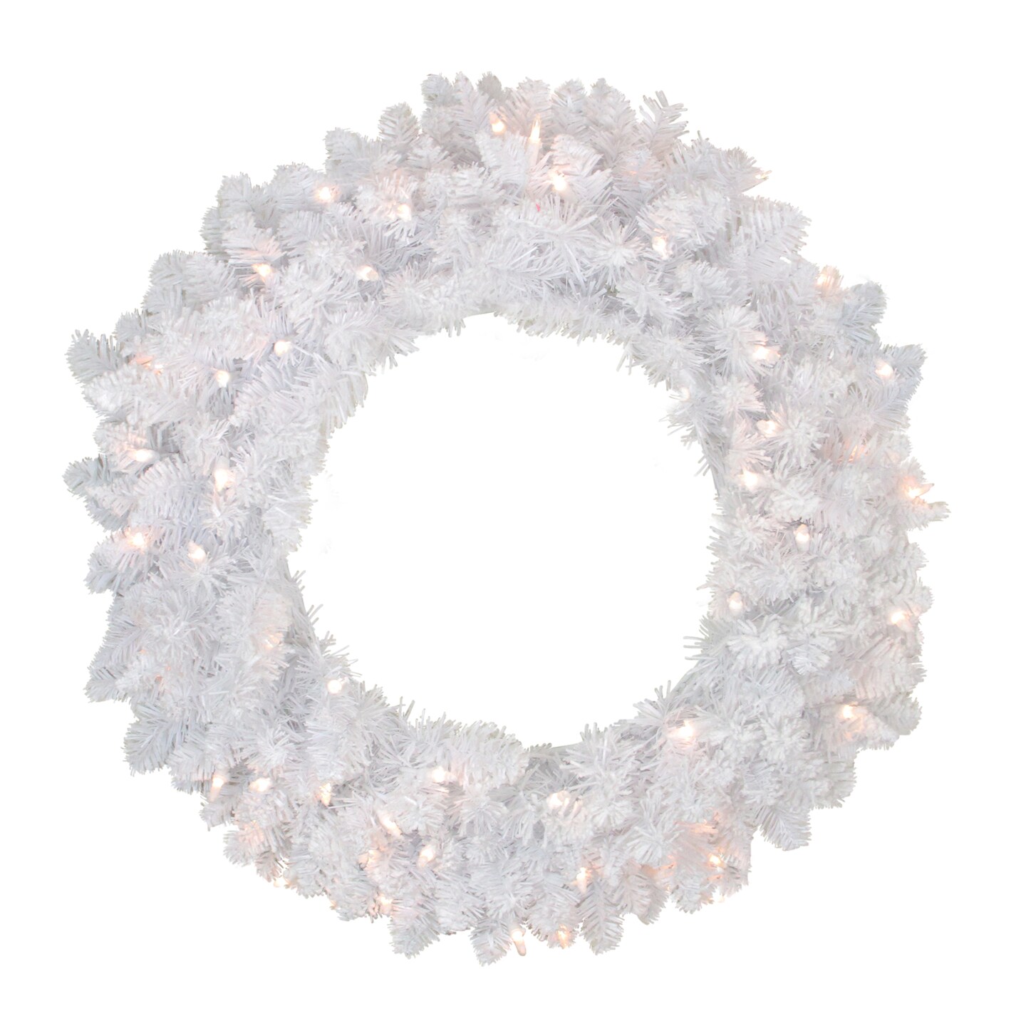 Northlight Pre-Lit Flocked Snow White Artificial Christmas Wreath - 24-Inch, Clear Lights