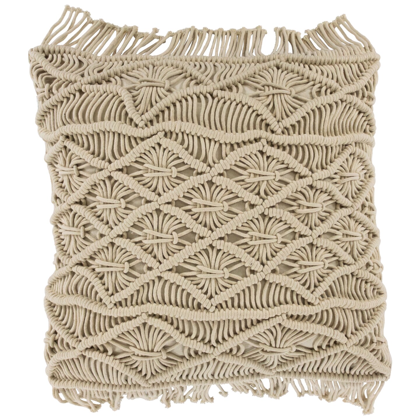 Northlight 18" Natural Cotton Handmade Macrame Square Throw Pillow