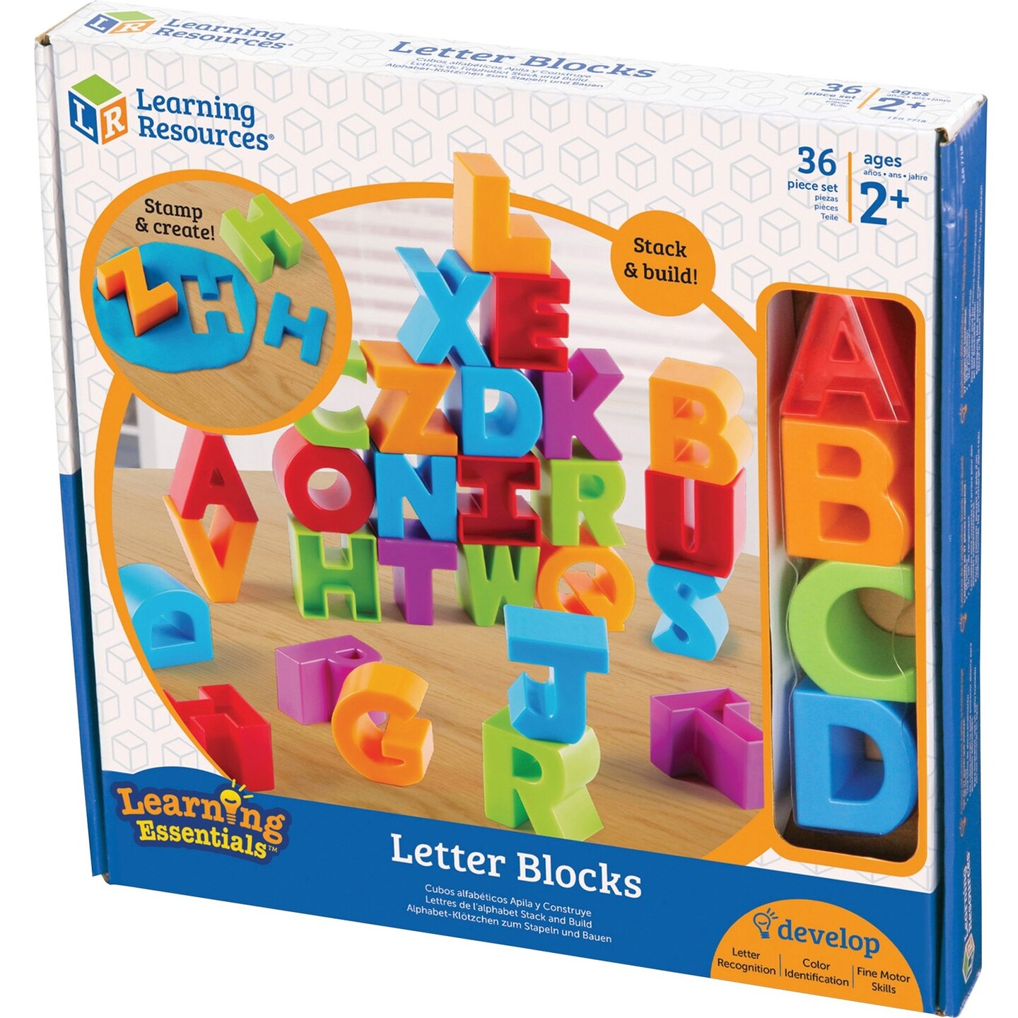 Learning Resources Letter Blocks, 36-Piece, 2&#x22;Lx2&#x22;H, Multi