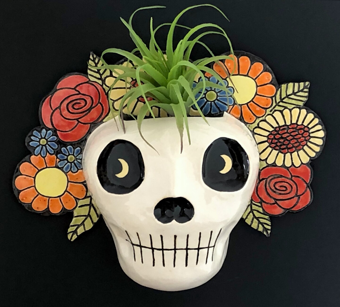 Day of the Dead Skull Dia De Los Muertos Ceramic Wall Pocket Wall