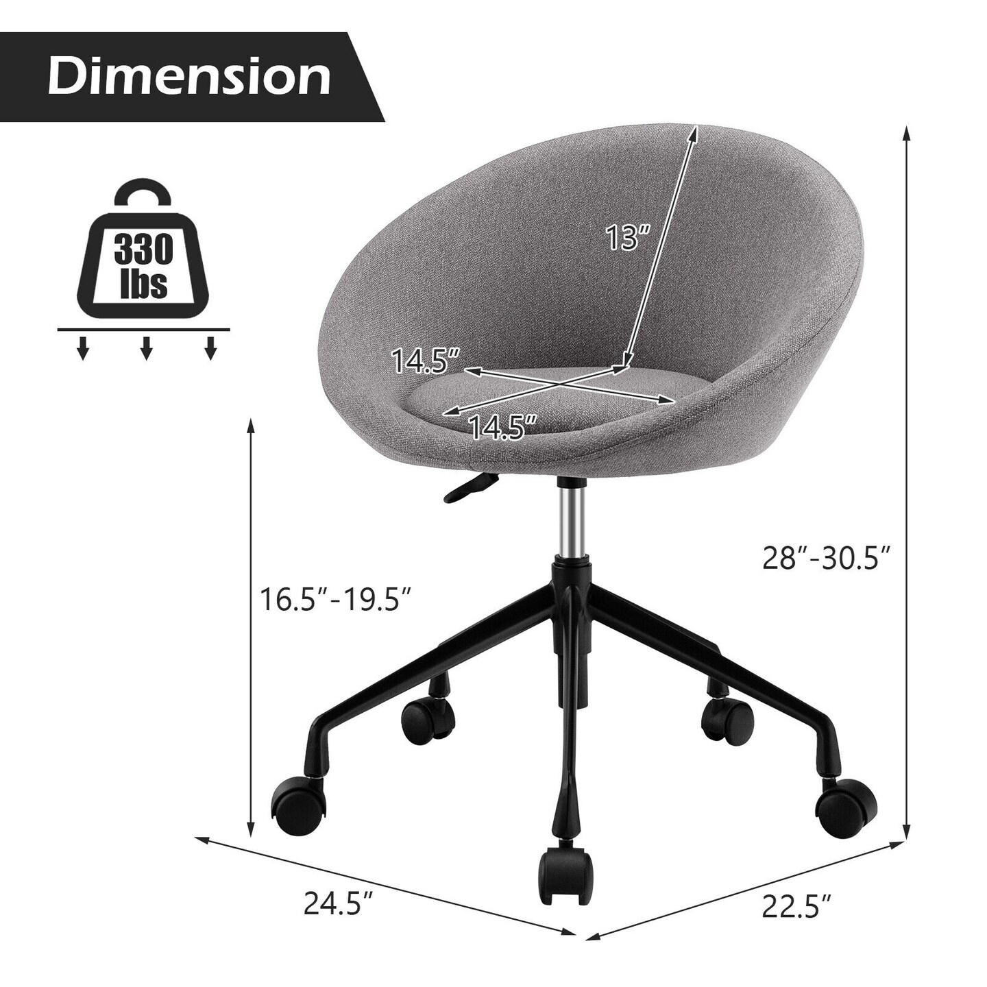 Adjustable Swivel Accent Chair Vanity Chair with Round Back