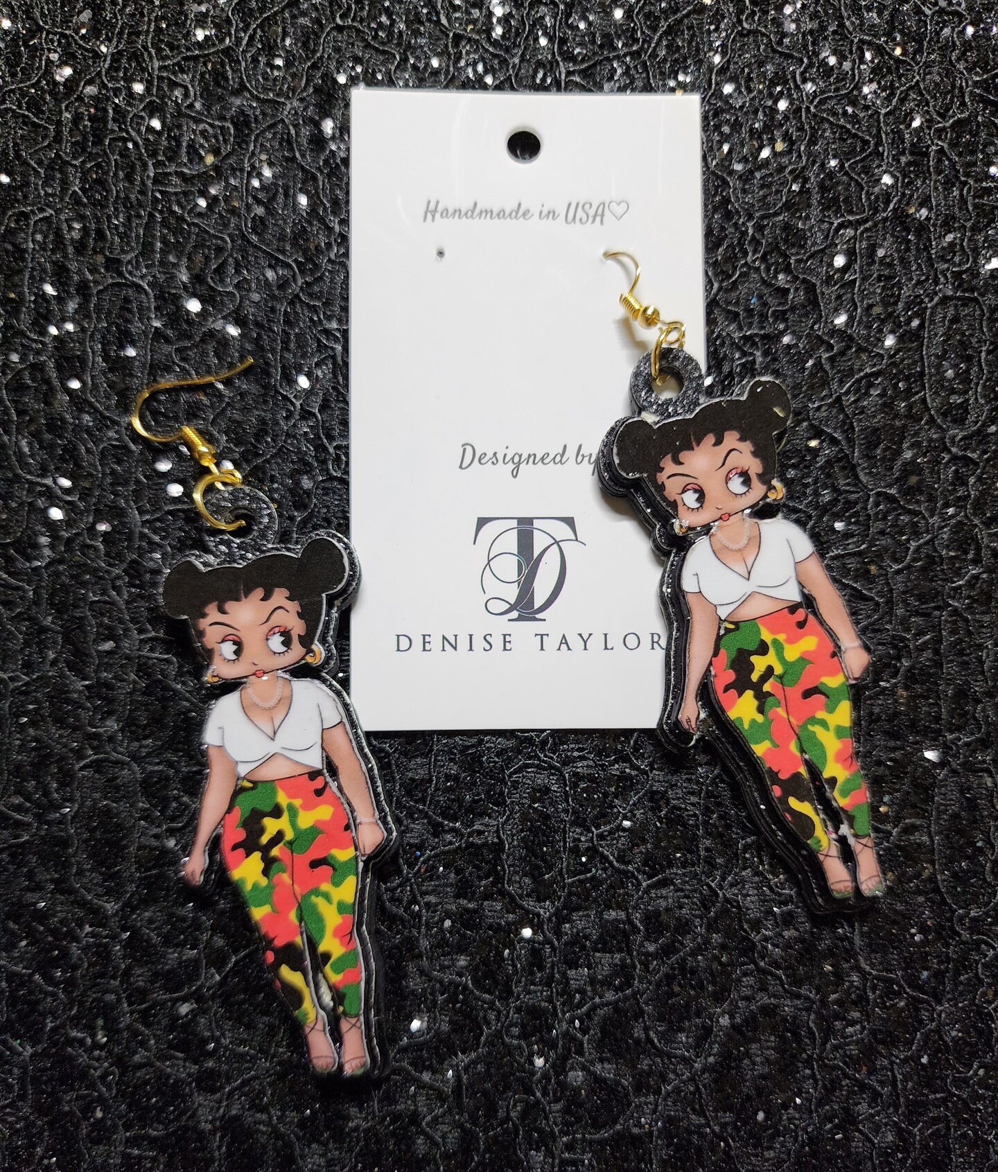 Handmade Betty Boop Camouflage Dangle and Drop Earrings | MakerPlace by ...