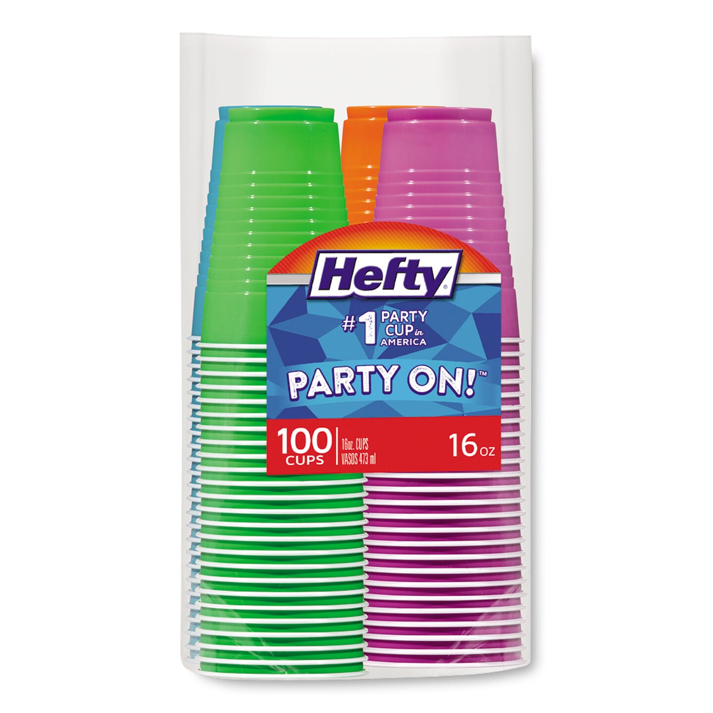 Hefty Easy Grip Disposable Plastic Party Cups, 16 oz, Assorted