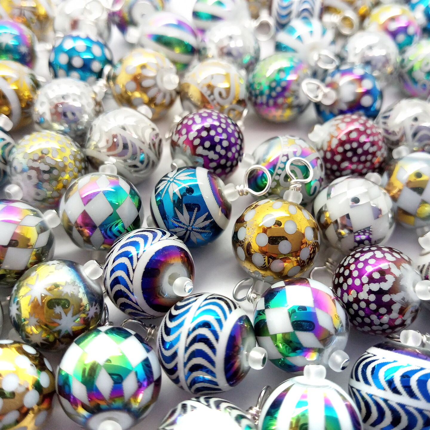 Mini Christmas Ornaments Grab Bag, 20 pieces, Mixed Colors and Patterns, Hooks Included, Adorabilities