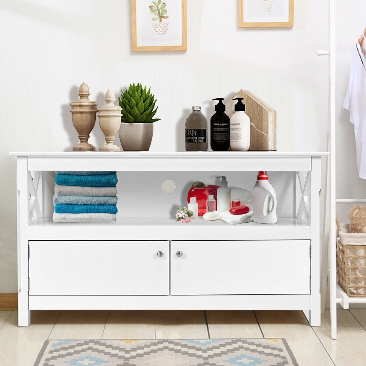 44 Inch Wooden Storage Cabinet TV Stand