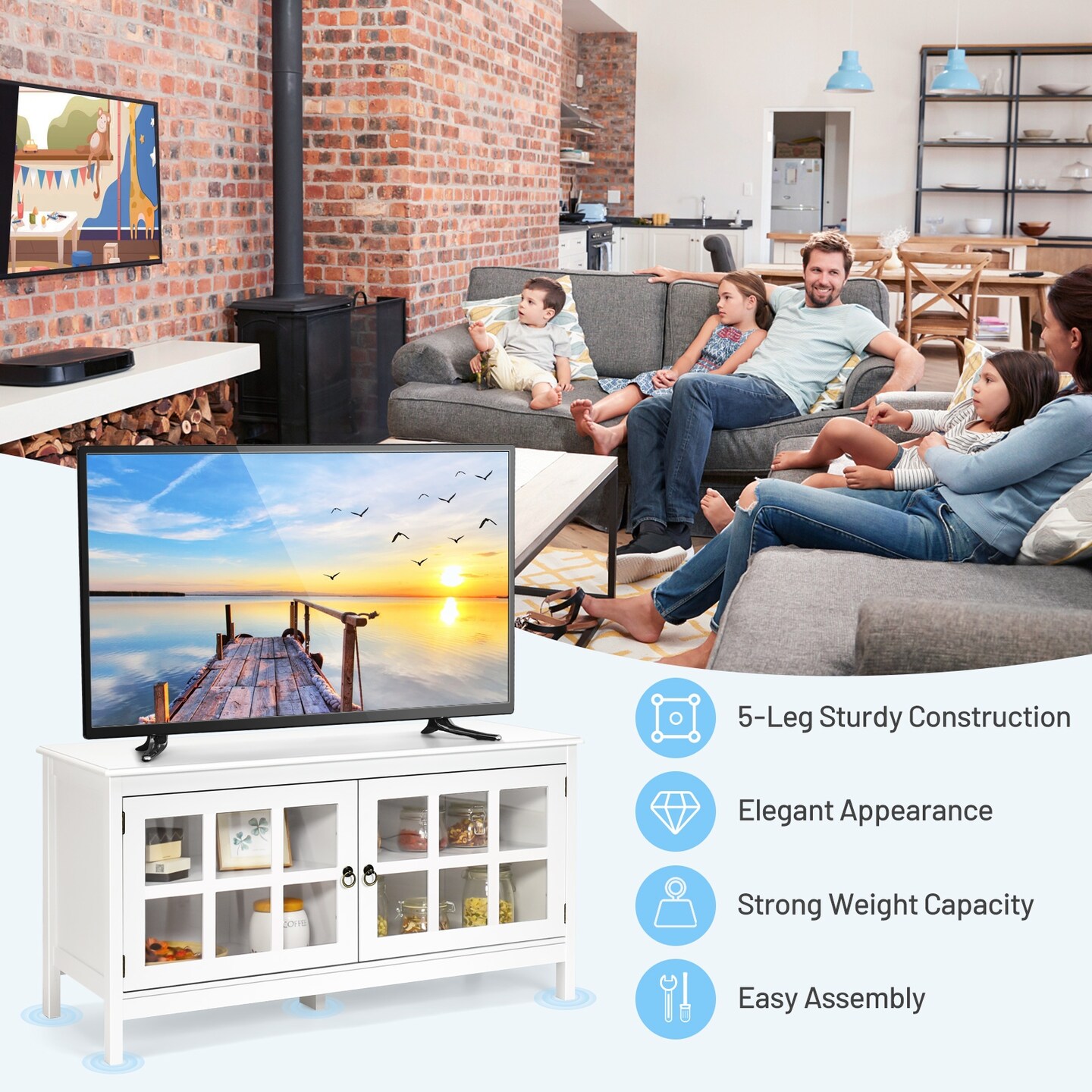50 Inch Modern Wood Large TV Stand Entertainment Center for TV
