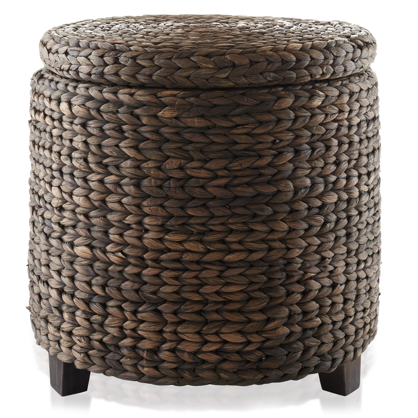 Casafield 17&#x22; Round Storage Ottoman with Lid, Handwoven Water Hyacinth Footstool for Living Room, Bedroom, Bathroom, Home Office