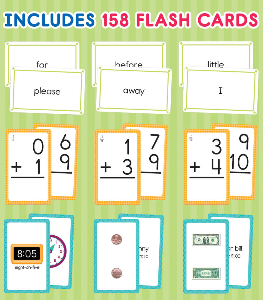 Carson Dellosa 158 Math Flash Cards for Kids Ages 6+, 3-Pack of Math Flash Cards, Addition Flash Cards, Subtraction Flash Cards, and Time and Money Number Flash Cards, 1st Grade Math and Up