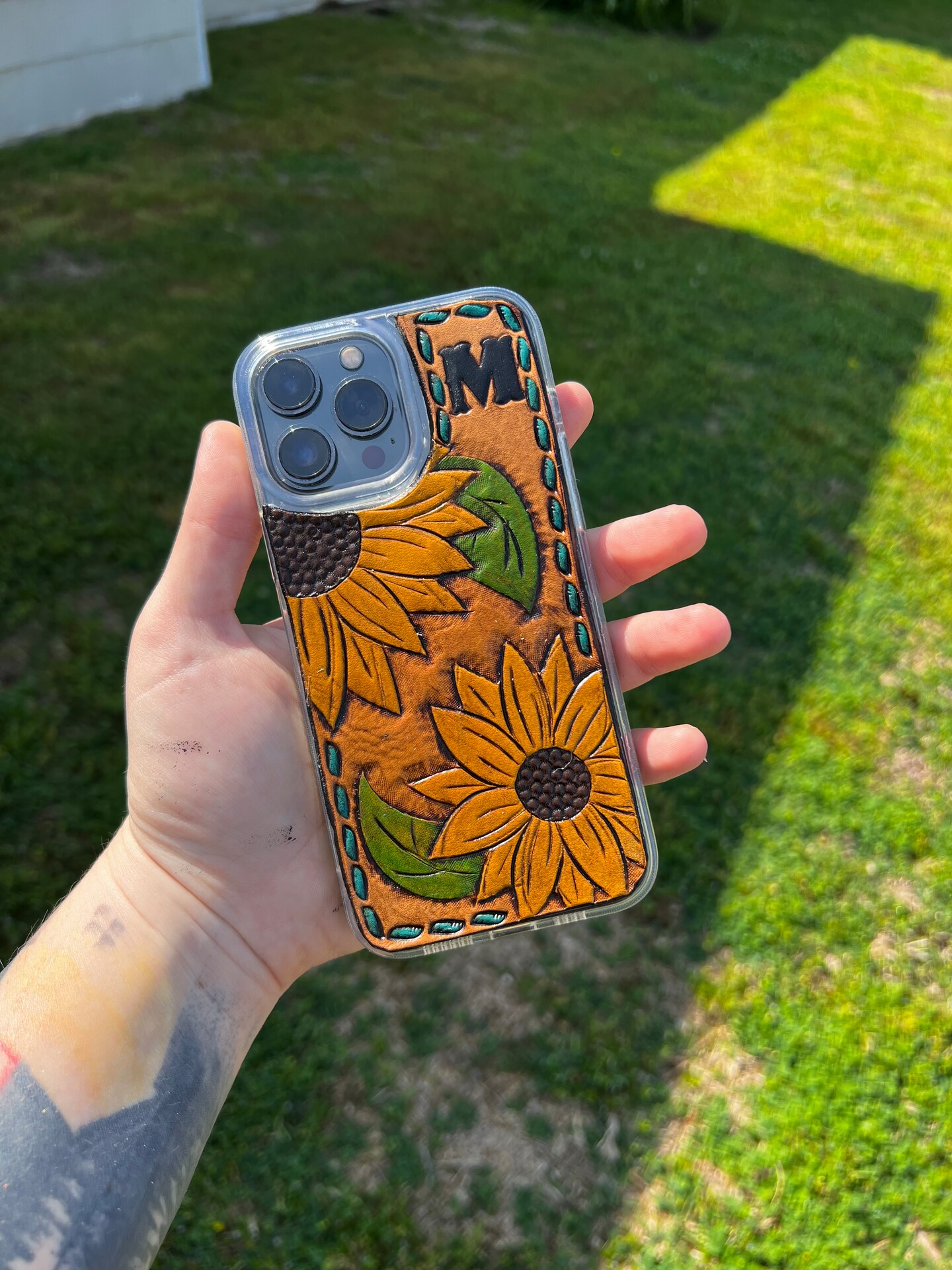 Sunflower Custom Tooled Leather Phone Case | MakerPlace by Michaels Sunflower Custom Tooled Leather Phone Case | MakerPlace by Michaels
