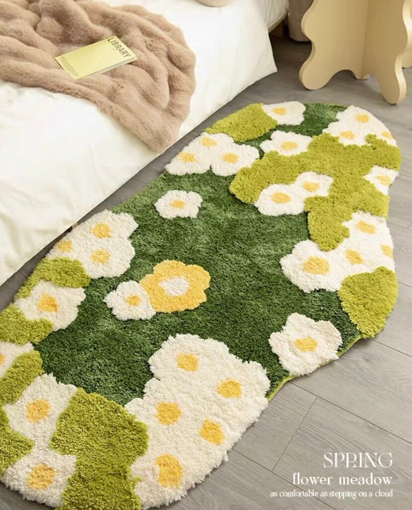 Washable Small Bedside Rug, Bathroom Rug, Green Area Rug for Living Room, Non  Slip Rug for Bedroom