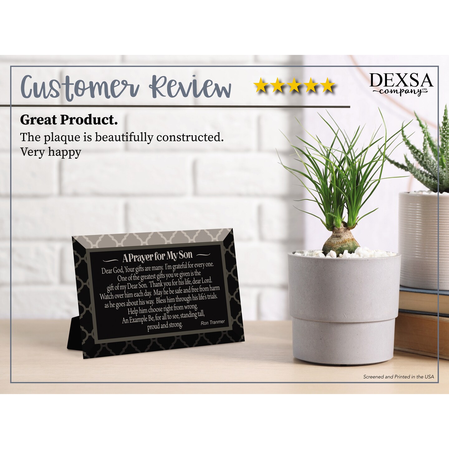 Dexsa Prayer For My Son Glass Plaque with Easel 4 inches x 6 inches