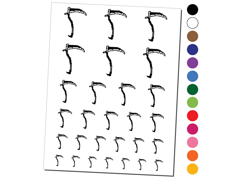 Pixel Scythe Weapon RPG Video Games Temporary Tattoo Water Resistant Fake Body Art Set Collection