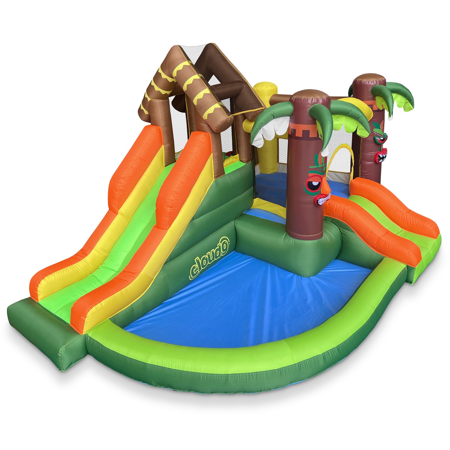 Cloud 9 Inflatable Jungle Bounce House with Blower, Bouncer for Kids with Two Slides, Jumping Area, and Ball Pit