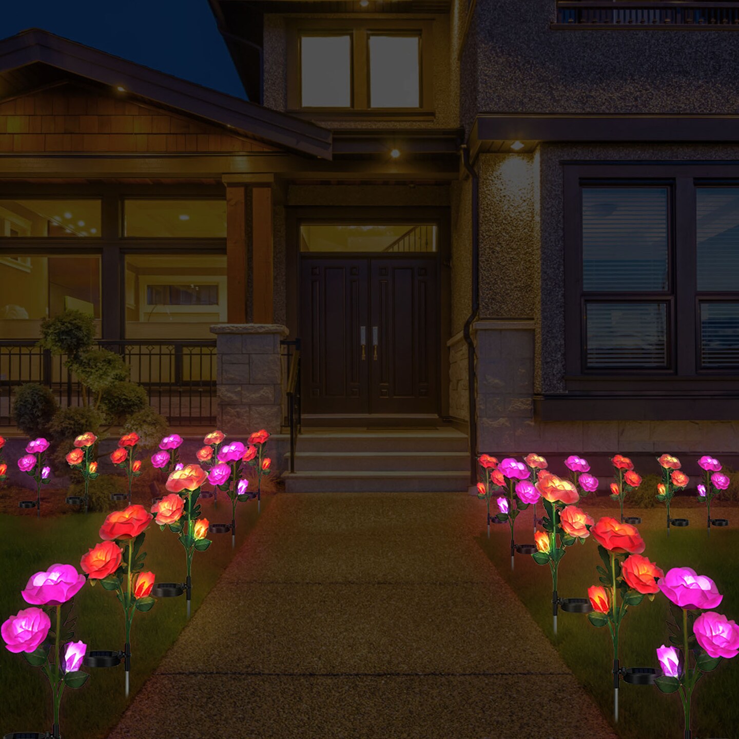 2 Pcs Solar Flowers LED Light Outdoor Garden Yard Stake Solar Flower Lights