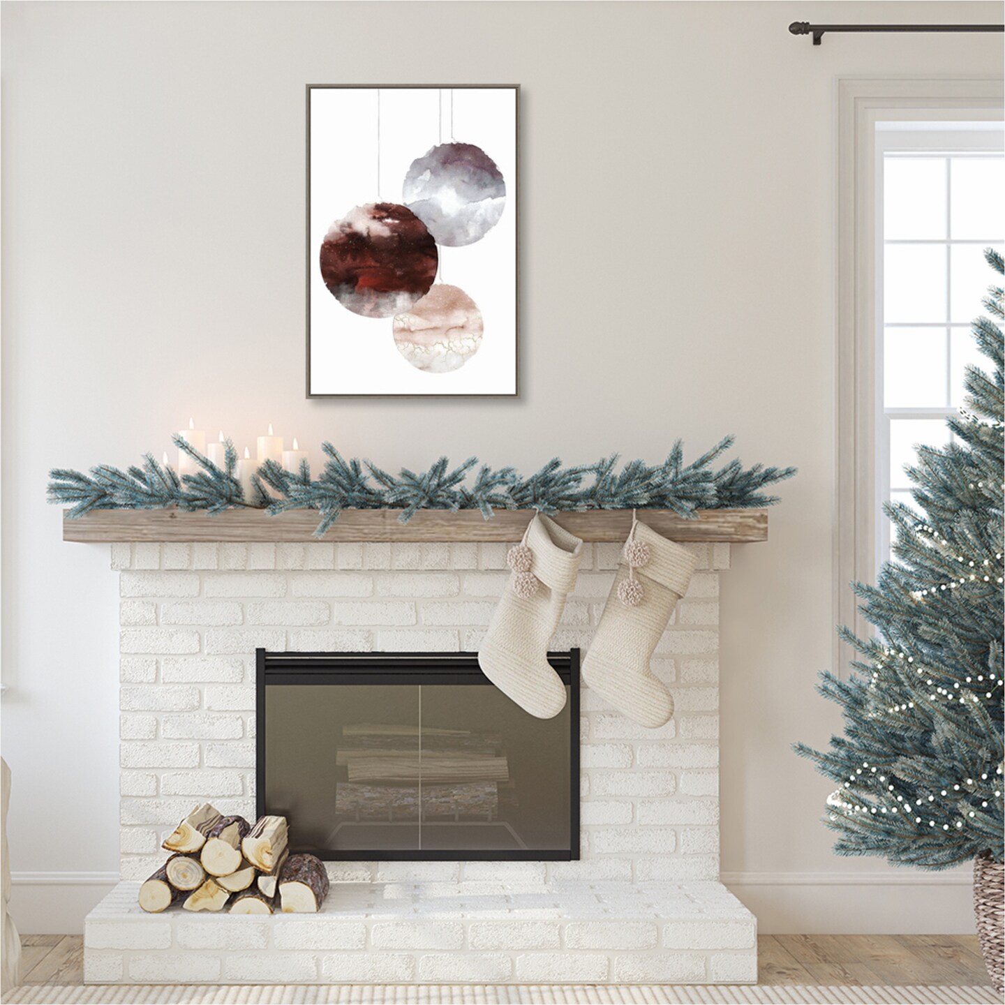 Holiday Time 3 Christmas Ornaments by Design Fabrikken Canvas Art Framed
