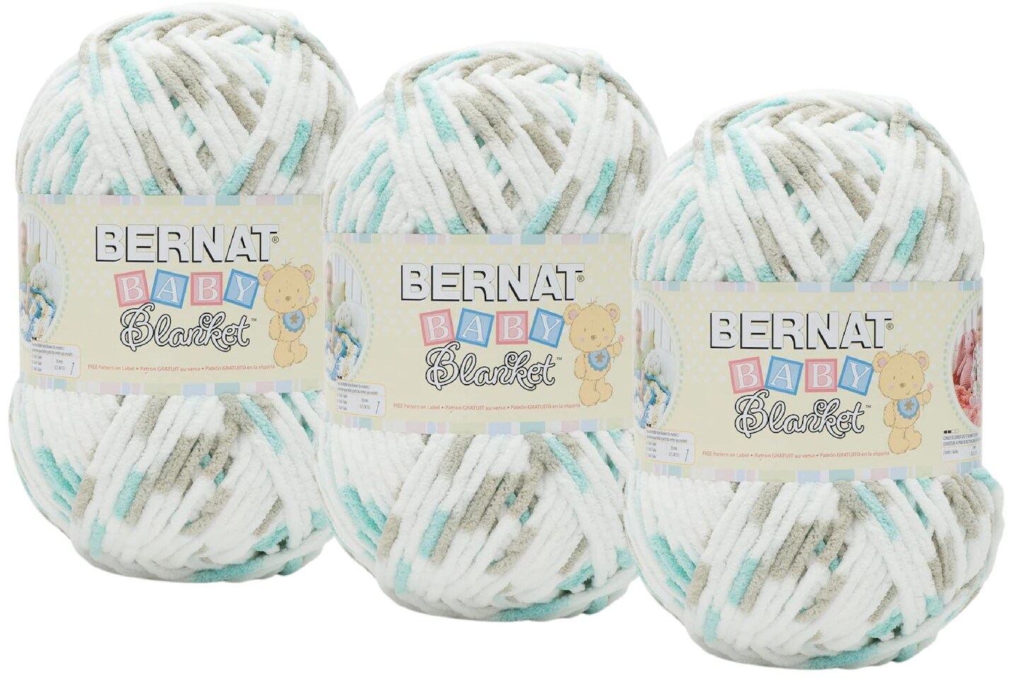 Bernat Baby Blanket Yarn - Big Ball (10.5 oz) - 3 Pack (Seafoam