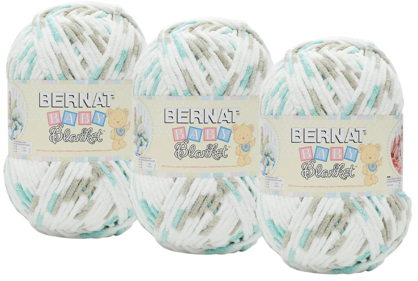 Bernat Baby Blanket Yarn - Big Ball (10.5 oz) - 3 Pack (Seafoam Print)