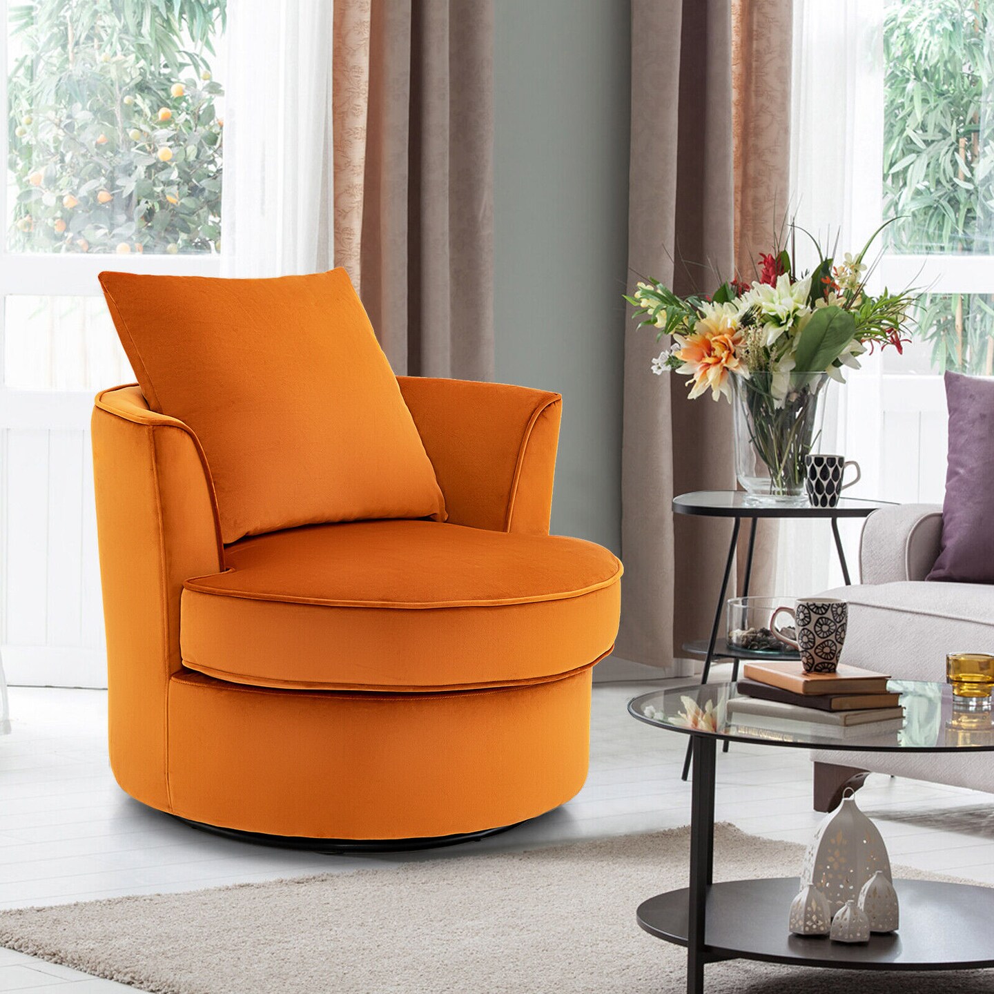 Modern 360&#xB0; Swivel Barrel Chair with No Assembly Needed-Orange
