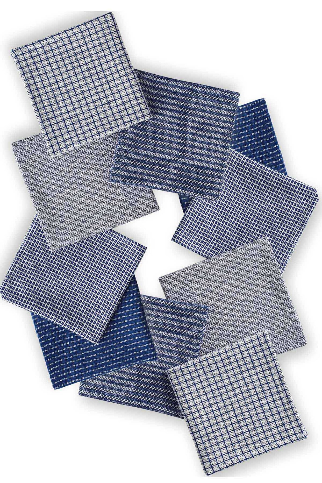 Contemporary Home Living Set of 10 Navy Blue and White Capri Inspired Square Dish Cloths 13&#x22;