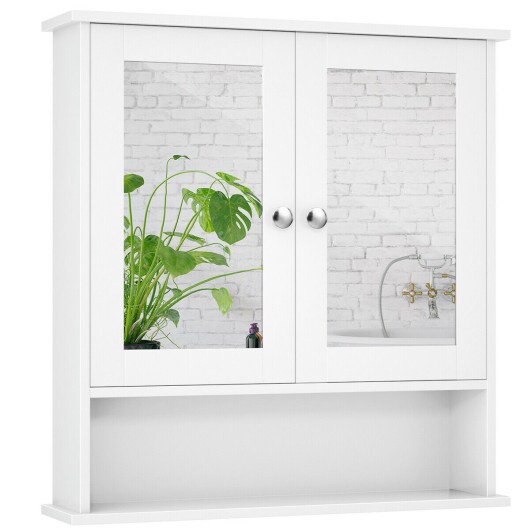 Bathroom Wall Cabinet with Double Mirror Doors