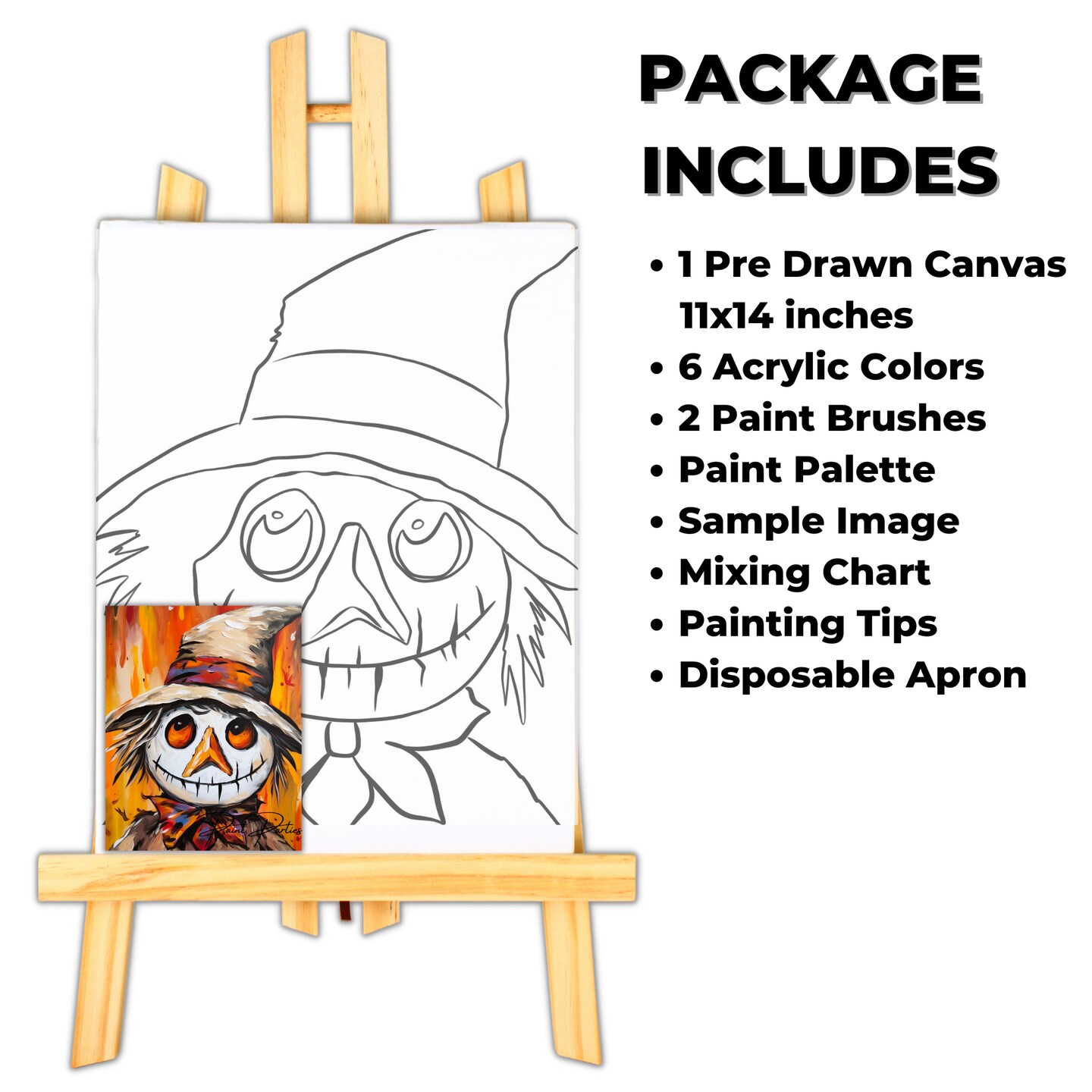 "Quirky Scarecrow" DIY Canvas Art Kit, Adult Beginner, Acrylic Paint Size 11x14 inch