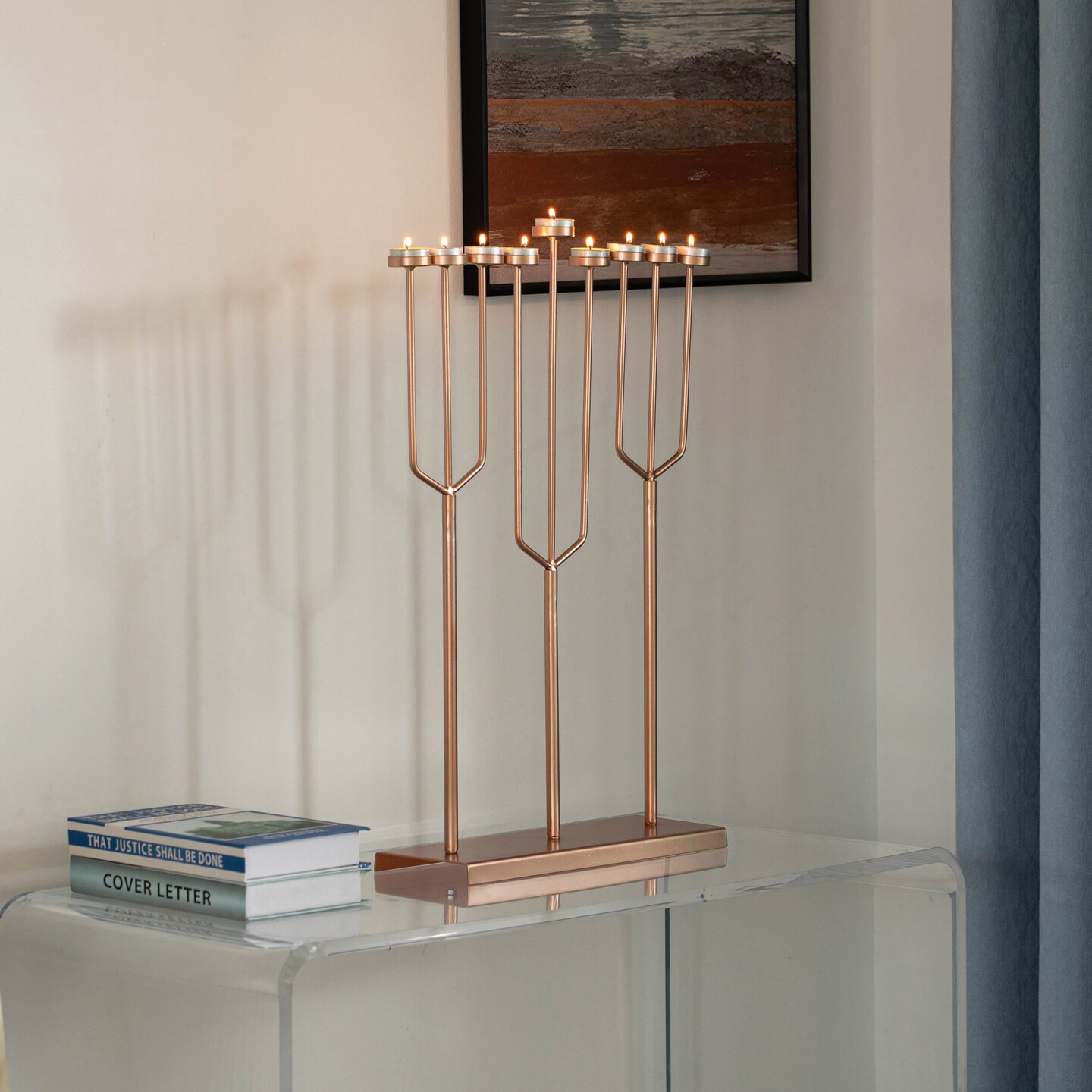 Modern Design Hanukkah Menorah Exceptional presentational piece, 9 Branch Tea Light Candle Holders