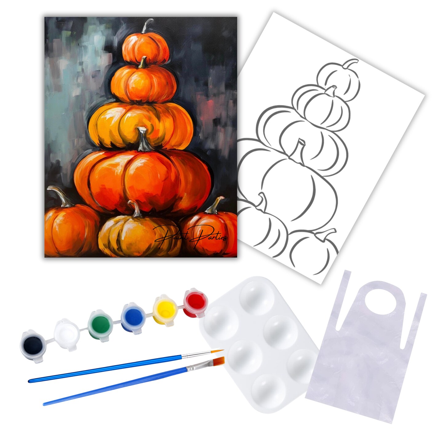 "Pumpkin Stack" DIY Canvas Art Kit, Adult Beginner, Acrylic Paint Size 11x14 inch