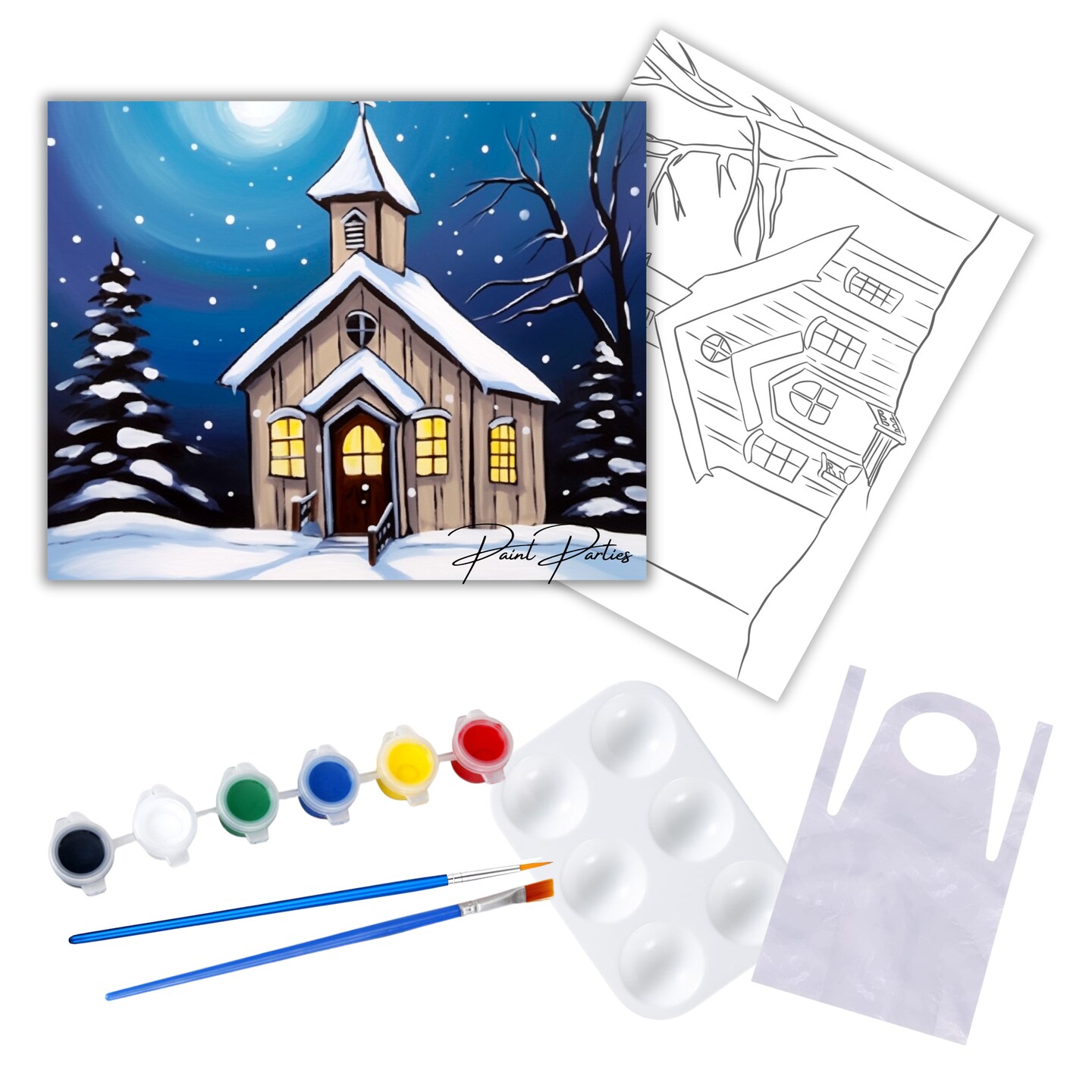 &#x22;Church House Lights&#x22; DIY Canvas Art Painting Kit, Adult Beginner, Acrylic Paint Size 11x14 inch