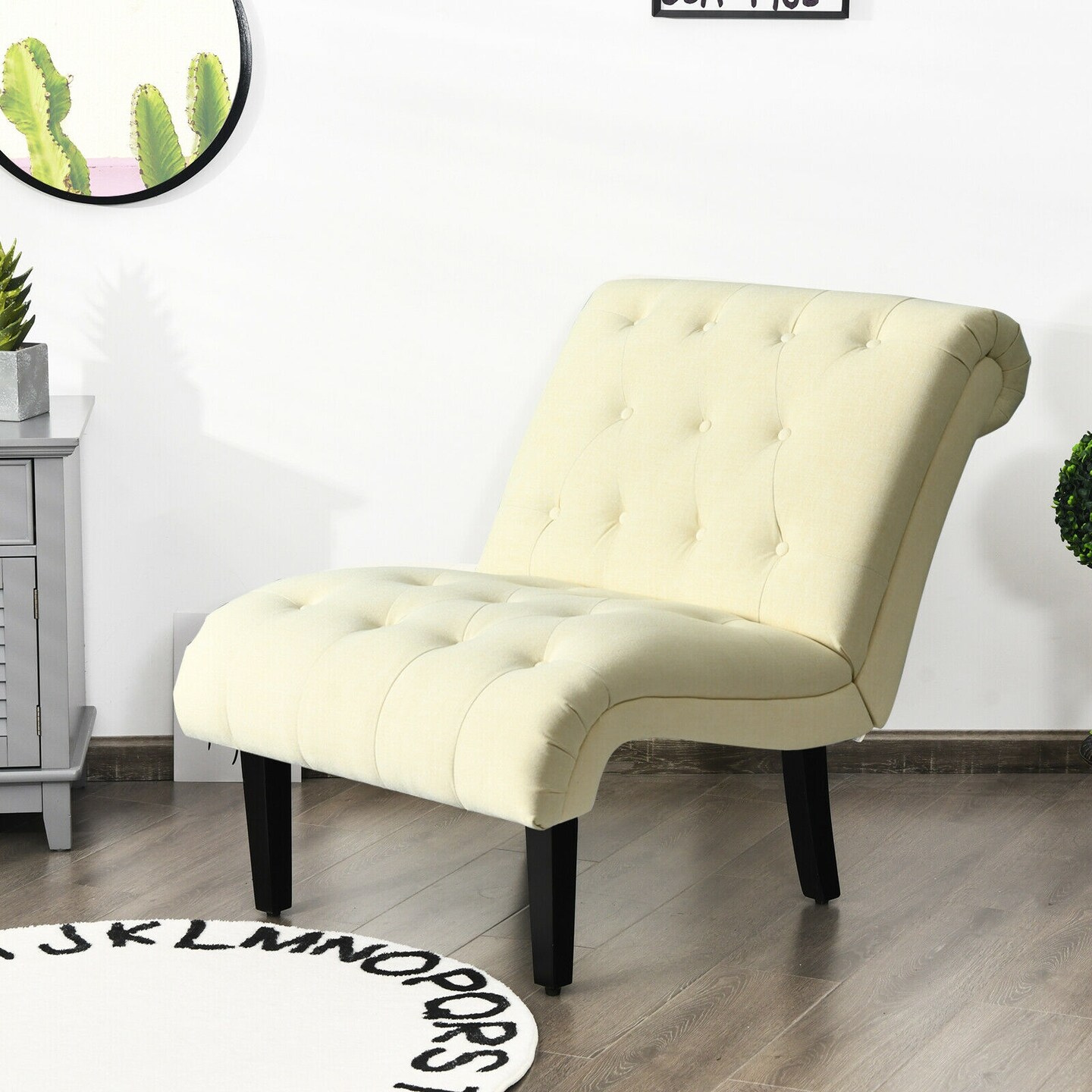 Cotton Linen Fabric Armless Accent Chair with Ergonomic Backrest and Curved Seat