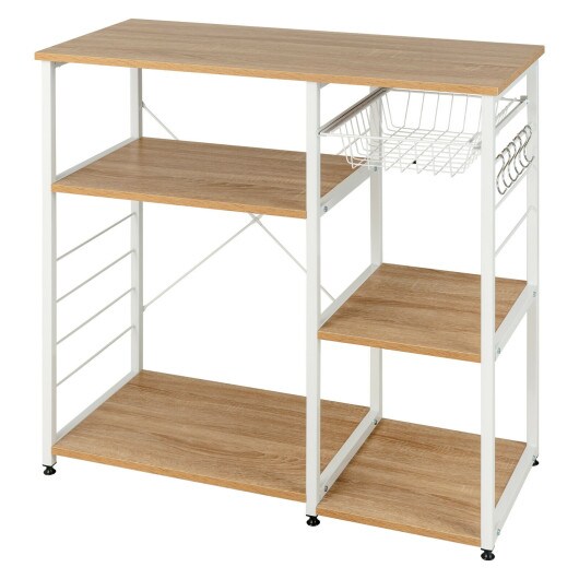 Industrial Kitchen Baker&#x27;s Rack Microwave Shelf with 6 Hooks