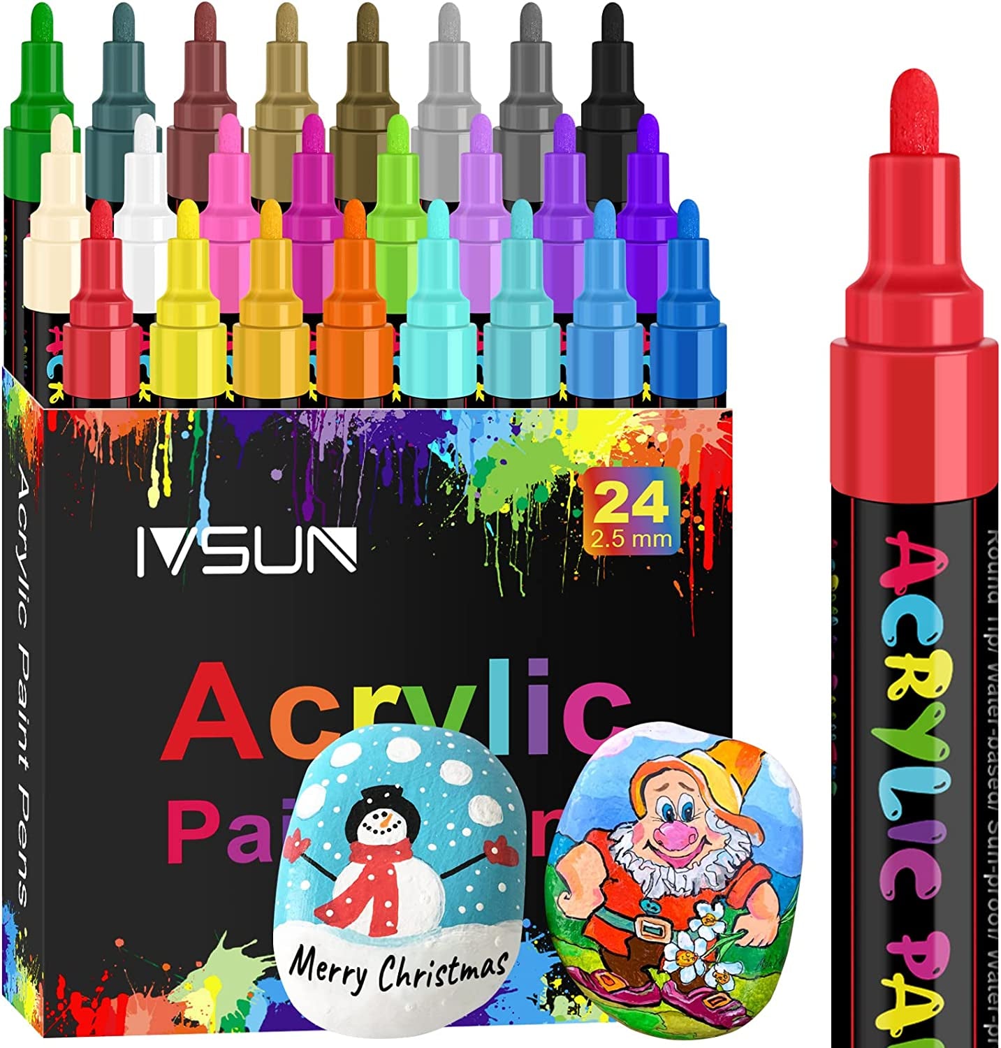 PINTAR Premium Acrylic Paint Pens - (24-Pack) Fine Tip Pens For Rock  Painting, Wood, Paper, Fabric & Porcelain, Craft Supplies, DIY project