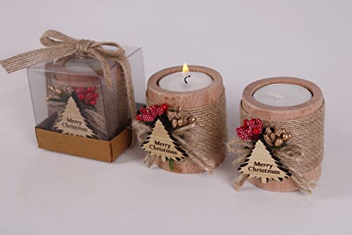 LZD MTLEE 36 Set Christmas Wood Tealight Candle Holder Wooden