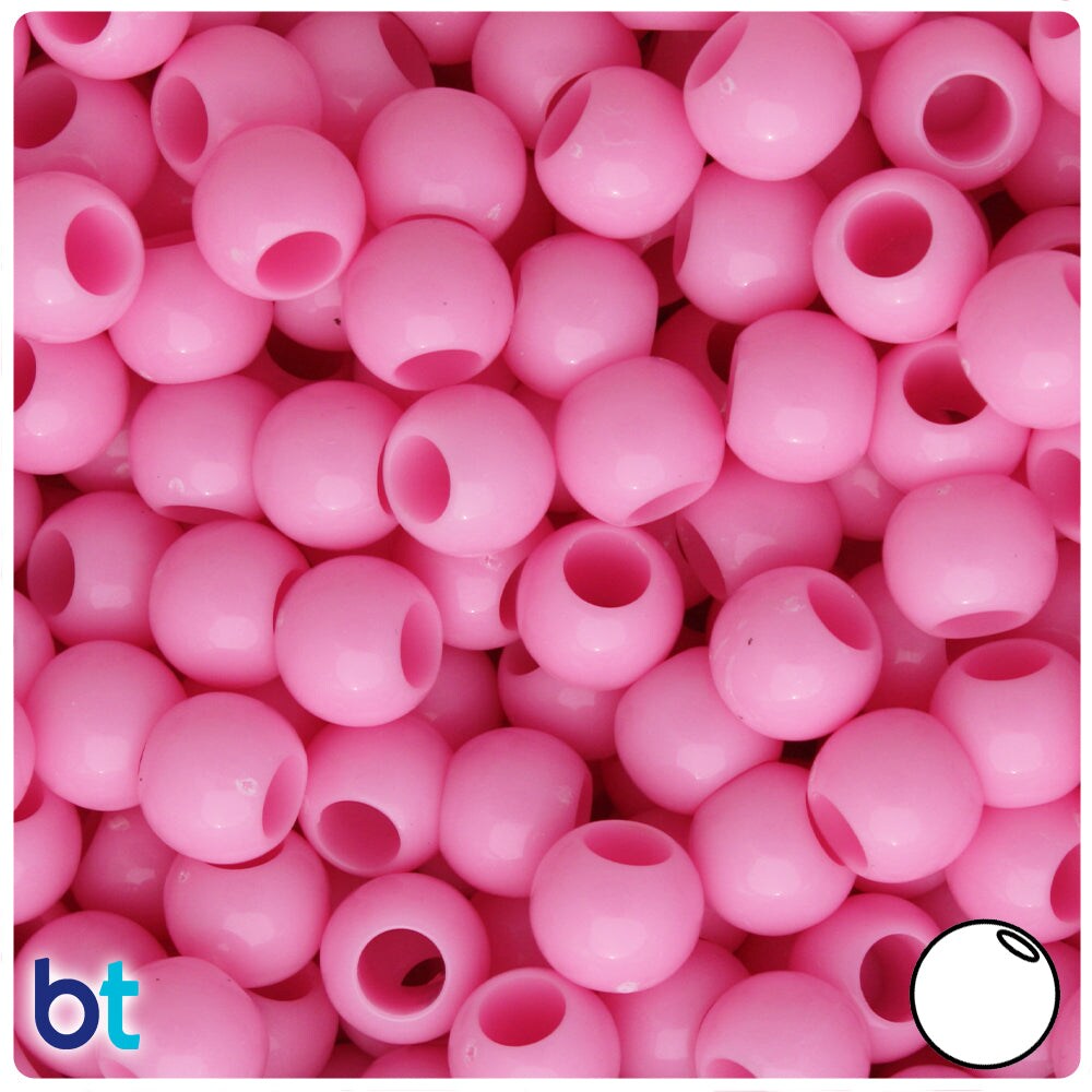 BeadTin Light Pink Opaque 10mm Round Plastic Pony Beads (125pcs)